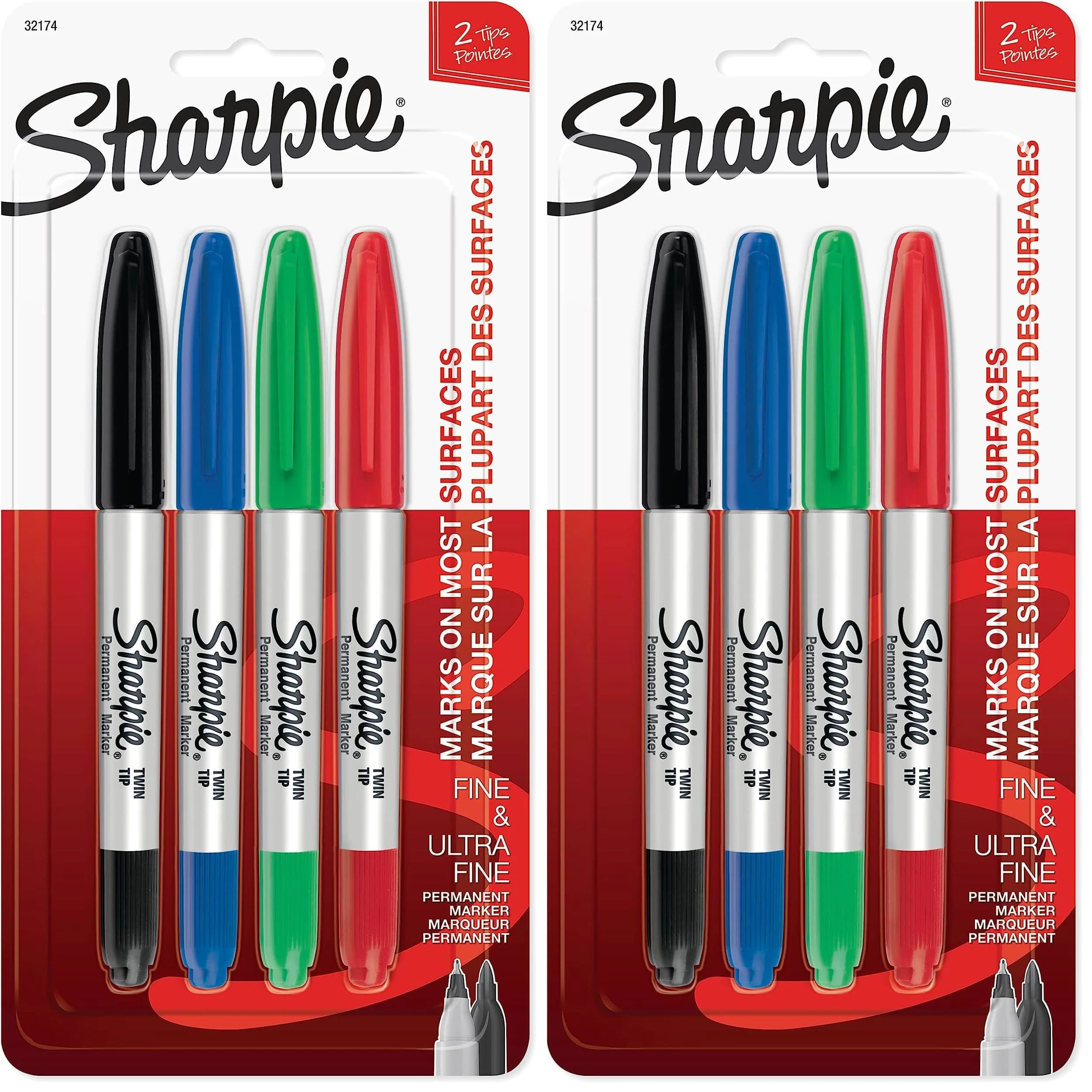 Sharpie Twin Tip Permanent Markers, Fine and Ultra Fine, Assorted Colors, 8 Count (Pack of 2) | Fade & Water-Resistant Ink - main product image