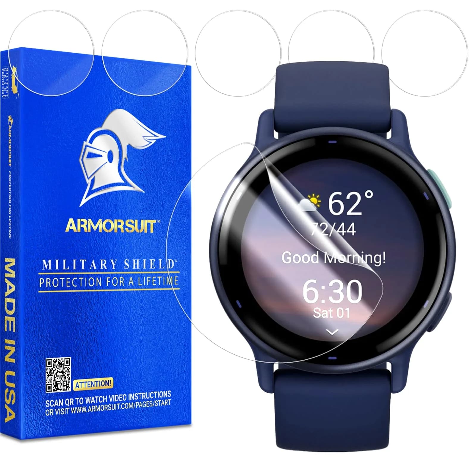 ArmorSuit 6 Pack Garmin Vivoactive 5 Screen Protector MilitaryShield HD Clear TPU Film - Made in USA | Self-Healing & Impact-Resistant - main product image