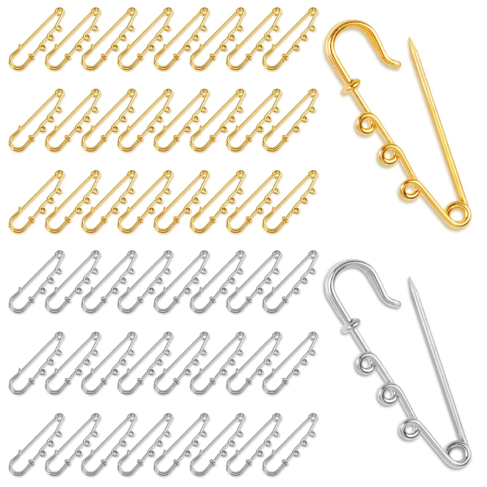 Koceci Heavy Duty Safety Pins 50PCS | Durable Metal Brooch Pins with Loops for Crafts & Clothing