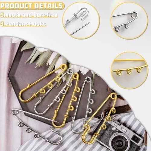 Koceci Heavy Duty Safety Pins 50PCS | Durable Metal Brooch Pins with Loops for Crafts & Clothing thumbnail 3