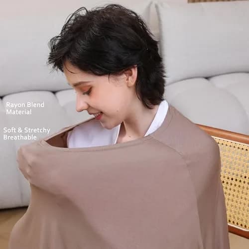 Seejoy Multi-use Nursing Cover for Breastfeeding, 360°Full Coverage Nursing Poncho, Smooth Rayon, Mocha | 120cm (47.2" ) x 66cm (26" ) thumbnail 4