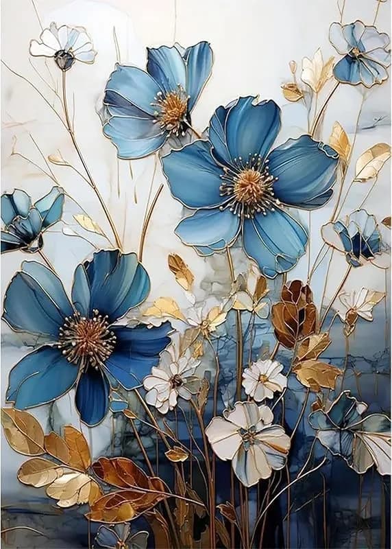 MjhRcll Floral Stamped Cross Stitch Kits 12x16 Inch | Beginner-Friendly Blue Flowers Embroidery Kit thumbnail 2