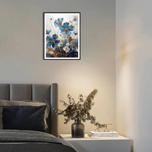 MjhRcll Floral Stamped Cross Stitch Kits 12x16 Inch | Beginner-Friendly Blue Flowers Embroidery Kit thumbnail 4