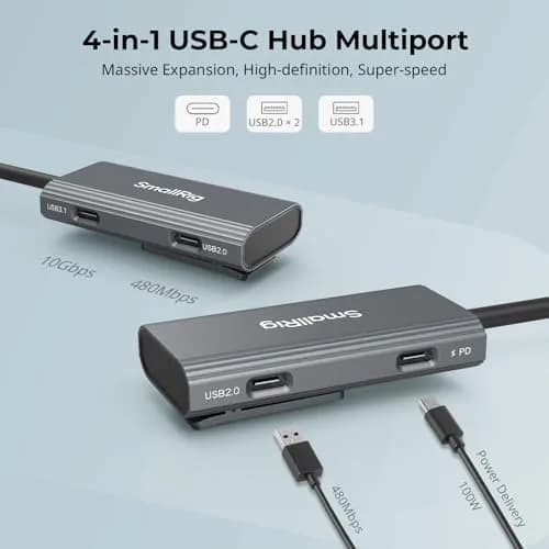 SmallRig 4-in-1 USB-C Hub with Cold Shoe Mount | PD 100W, 4 Ports, Compact Design thumbnail 2