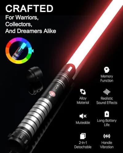 Viglaschill 2-in-1 Detachable Lightsaber Toy - 20 Colors, 4 Modes & Sounds, Type-C Rechargeable, Real Lightsaber for Kids & Adults (Silver Ring) | 32.5 inches thumbnail 5