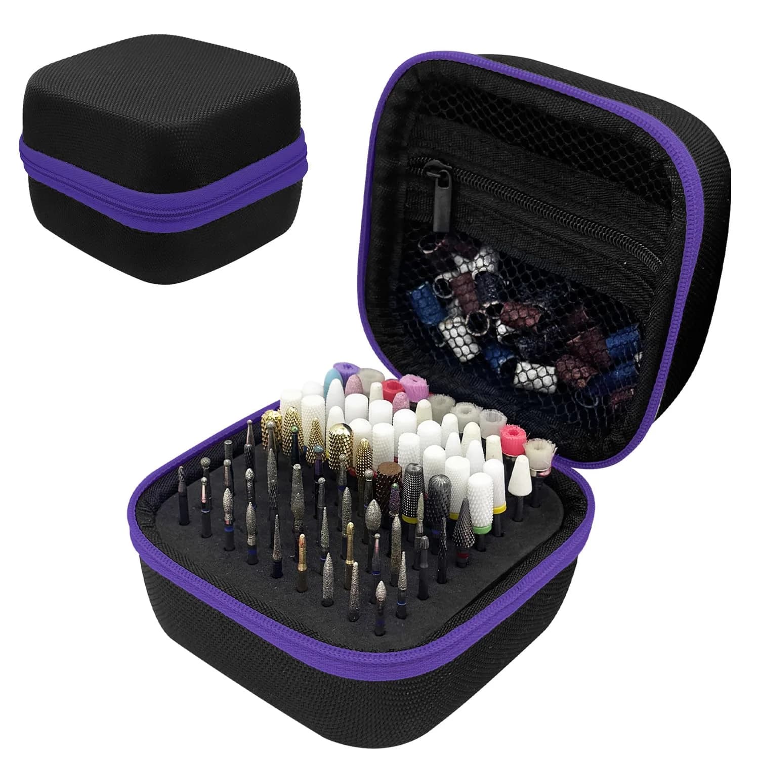 Thowapou 81 Holes Nail Drill Bit Holder Case | Portable Pink Organizer for 3/32" Bits — Purple