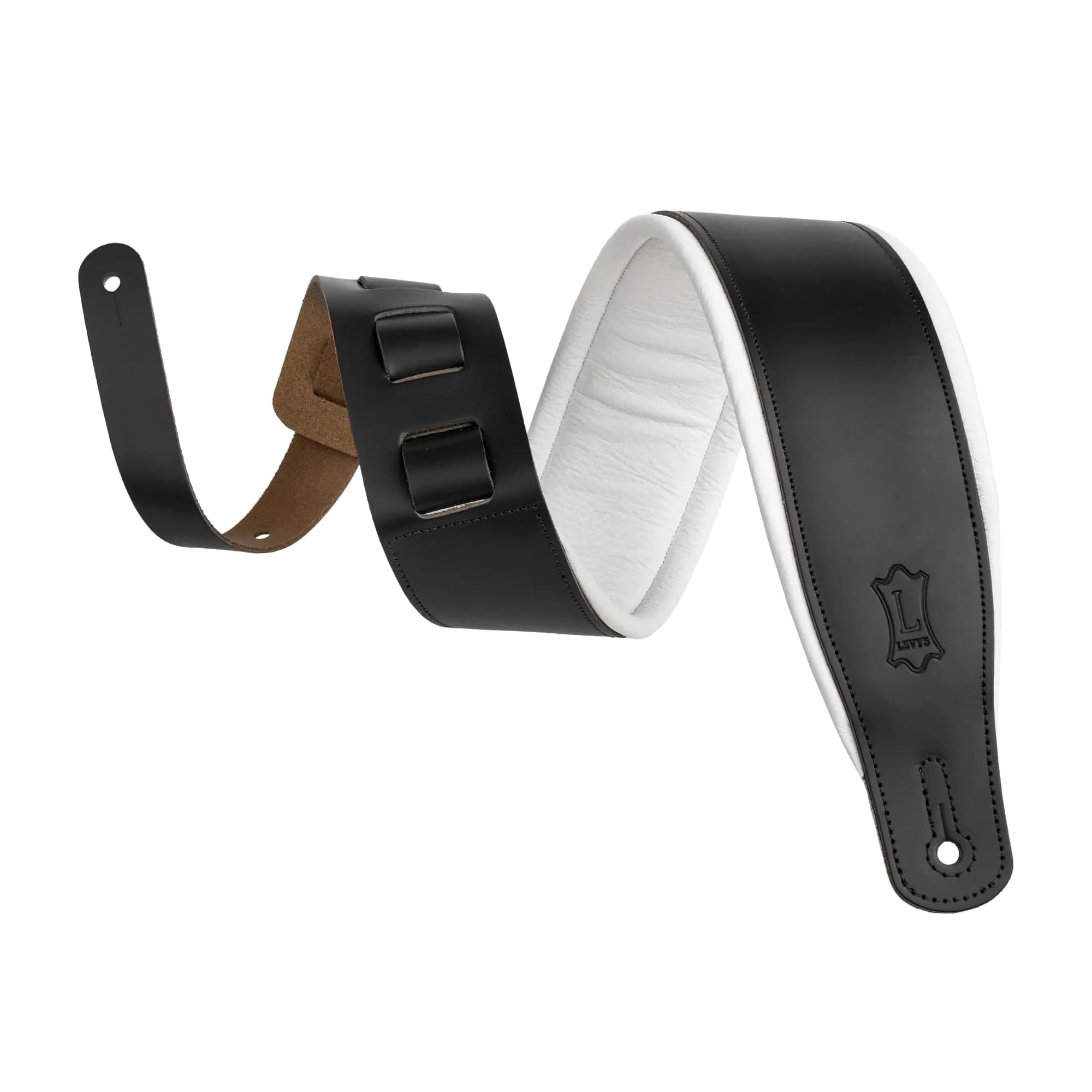 Levy's Leathers Deluxe 3" Padded Leather Guitar Strap; Black & White | Adjustable 37"-51"