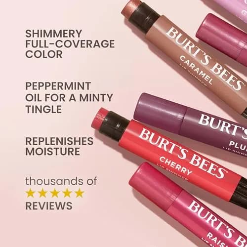 Burt's Bees Lip Shimmer Watermelon | Moisturizing Lip Balm Stick with Natural Glow & Buildable Color thumbnail 3