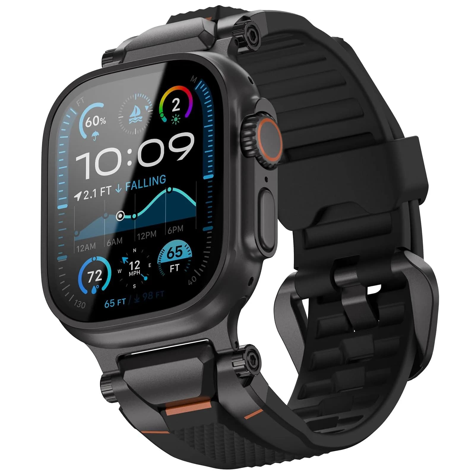 ULTIMAL Watch Band for Apple Watch Ultra 49mm | Sweat-Resistant TPU Strap, Secure Fit, Easy Swap — Black/Black