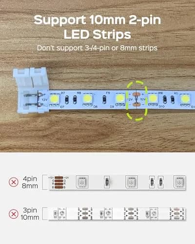 JACKYLED 10mm 2-Pin LED Strip Connectors for LED Strip Lights, 10 Pack | Seamless, Solderless Extension for Home Lighting thumbnail 4
