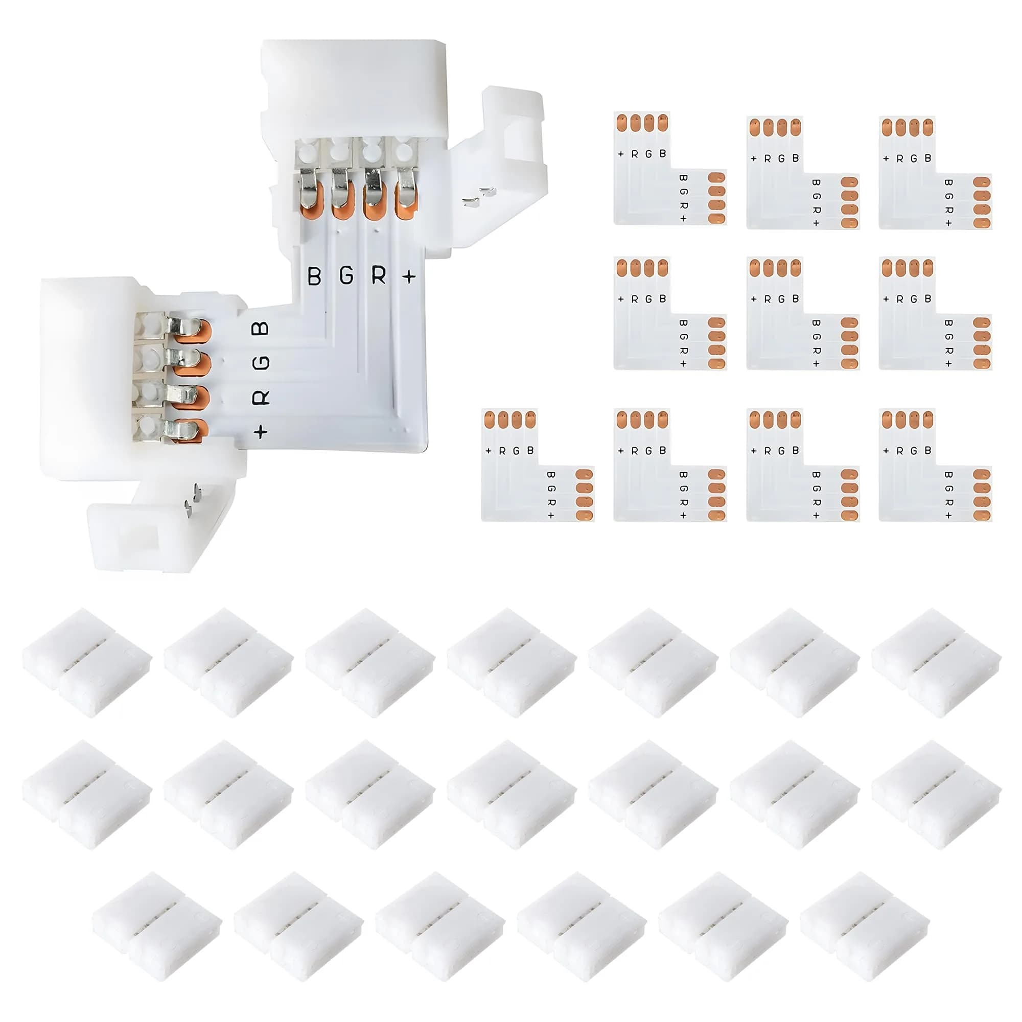 JACKYLED L Shape 8mm 4-Pin LED Strip Connectors 32pcs | Unwired Solderless Connectors for 8mm Wide 4-Pin LED Strips