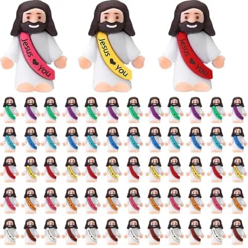 AKFAHOIF 60PCS Little Jesus Figures, Mini Jesus Figurines in Bulk, Multicolor Tiny Jesus Figures, Miniature Figurines to Hide and Seek Religious Gifts for Easter Egg Stuffers thumbnail 1