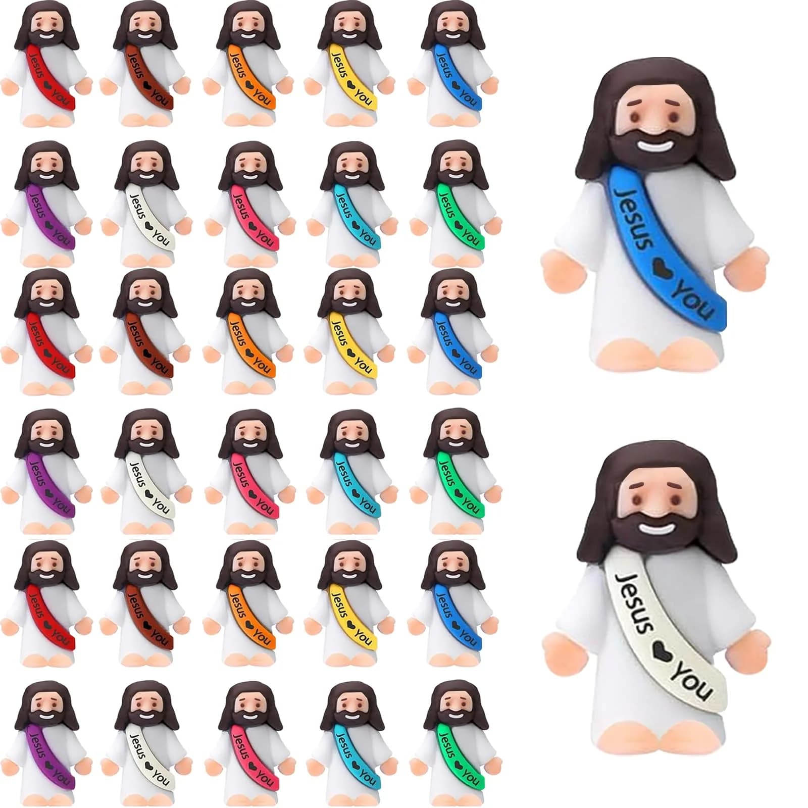 AKFAHOIF Little Jesus Figures 30-Pack Multicolor | Religious Gifts for Easter Egg Stuffers