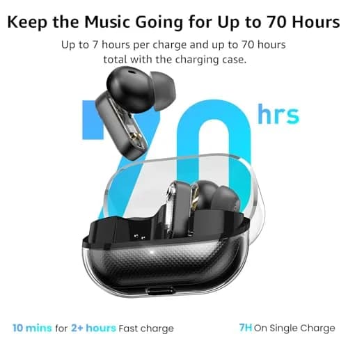TOZO Crystal Pods Hybrid ANC Wireless Earbuds | 35H Playtime, Transparent Design, Bluetooth 5.4, IPX5 Waterproof thumbnail 5