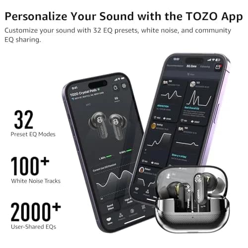 TOZO Crystal Pods Hybrid ANC Wireless Earbuds | 35H Playtime, Transparent Design, Bluetooth 5.4, IPX5 Waterproof thumbnail 7
