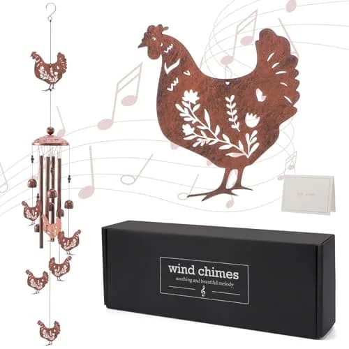 INCOK Chicken Wind Chimes for Outside - Metal Windchimes Outdoors Chicken Gifts Rooster Garden Decor with Greeting Card for Women Men Mom Grandma Birthday Home Patio Porch Backyard Yard Decoration | Garden thumbnail 1