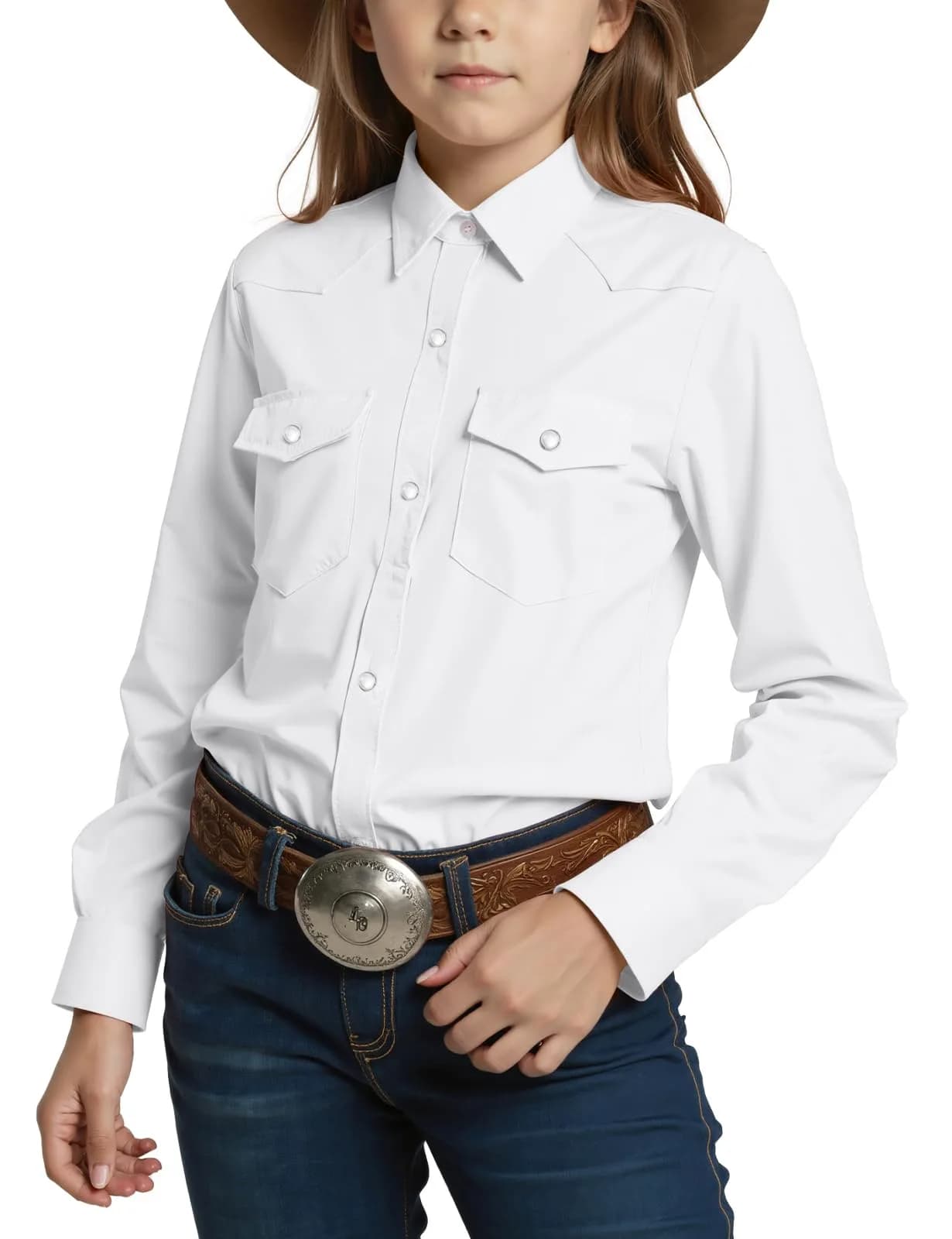 Noomelfish Girls Button-Down Western Shirt 9-10Y | Cowgirl Long Sleeve Cotton