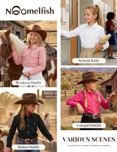 Noomelfish Girls Button-Down Western Shirt 9-10Y | Cowgirl Long Sleeve Cotton thumbnail 4