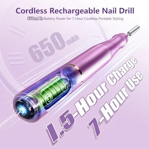 TUOBEO Cordless Nail Drill Electric Nail File Kit, Rechargeable Efile Set with 11 Bits & 56 Bands, Purple thumbnail 2