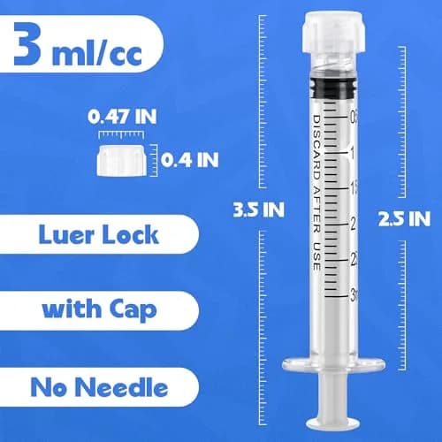 ginallt 3mL Luer Lock Syringes Without Needle - Sterile Syringe with Cap, 50 Pack (150 mL Total) thumbnail 2