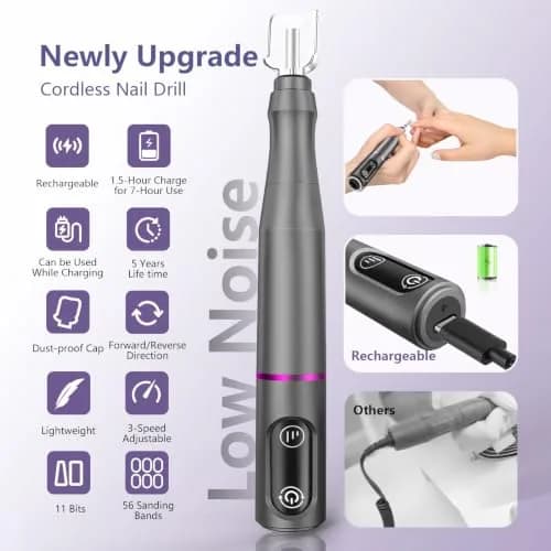 TUOBEO Cordless Nail Drill Electric File Kit 20000 RPM | Portable Efile Set for Acrylic & Gel Nails thumbnail 4