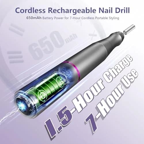 TUOBEO Cordless Nail Drill Electric File Kit 20000 RPM | Portable Efile Set for Acrylic & Gel Nails thumbnail 2