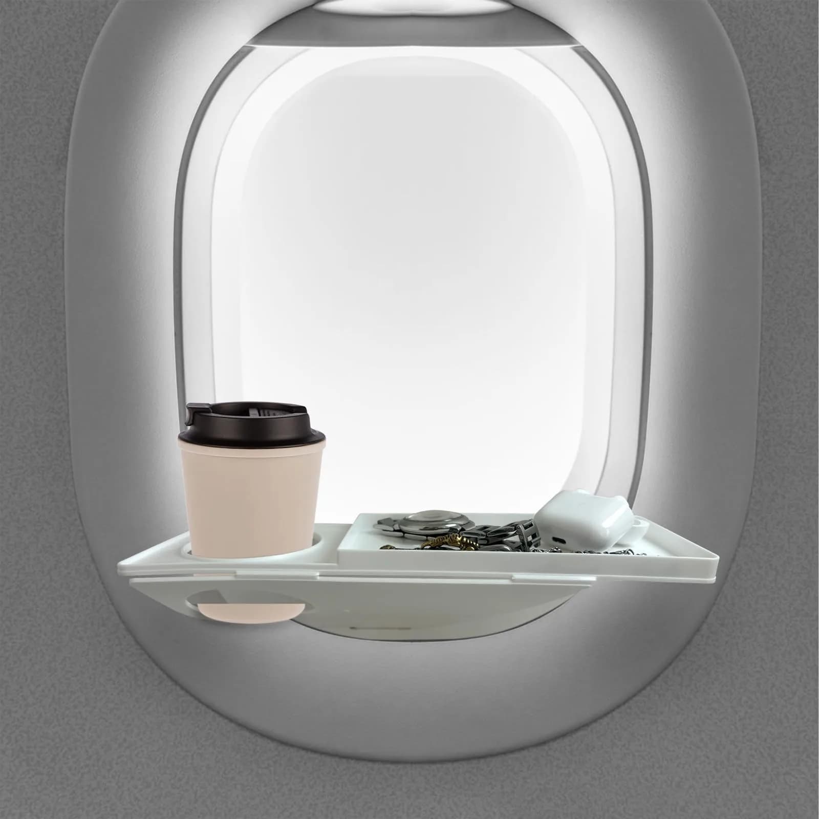 FresherAcc White Cup Holder | Airline Seat & Flight Window Organizer for Phone Gadgets - main product image