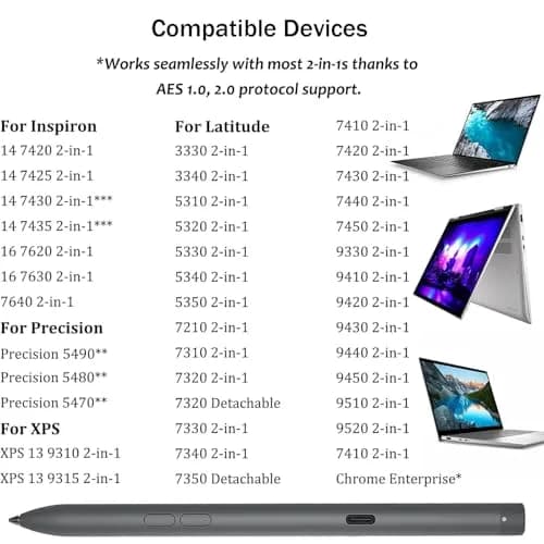 Dogxiong Rechargeable Active Pen PN7522W for Dell Laptops, 4096 Pressure Levels | Stylus Pen for XPS, Latitude, Inspiron thumbnail 2