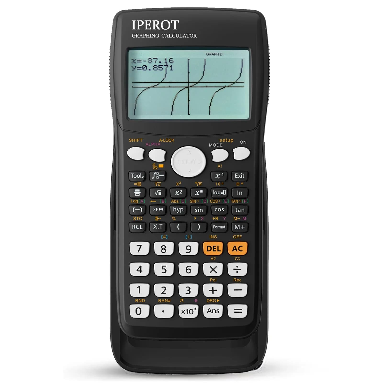 IPEROT Graphing Calculator with 10 Modes & 4 Functions, 128x64 LCD Display | Advanced Math & Science Tool — Dark Black