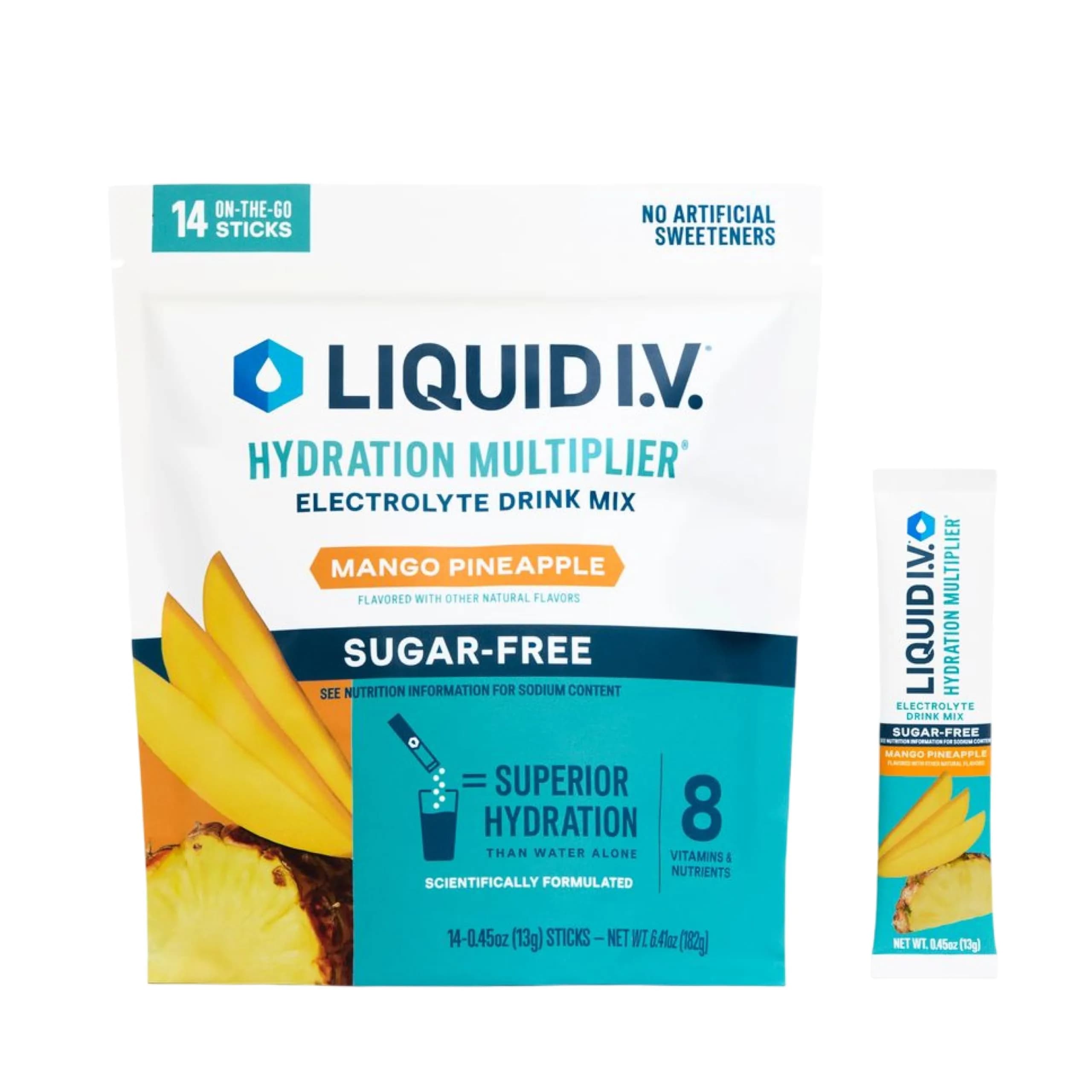 Liquid I.V. Sugar-Free Hydration Electrolytes Lemon Lime 14 Count | Clinically Proven Hydration — Mango Pineapple