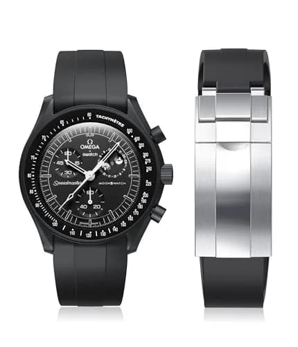 REBANDACE Black Silicone Watch Band for Omega x Swatch Moonswatch 20mm | Cut-to-Size, No-Gap Fit thumbnail 1