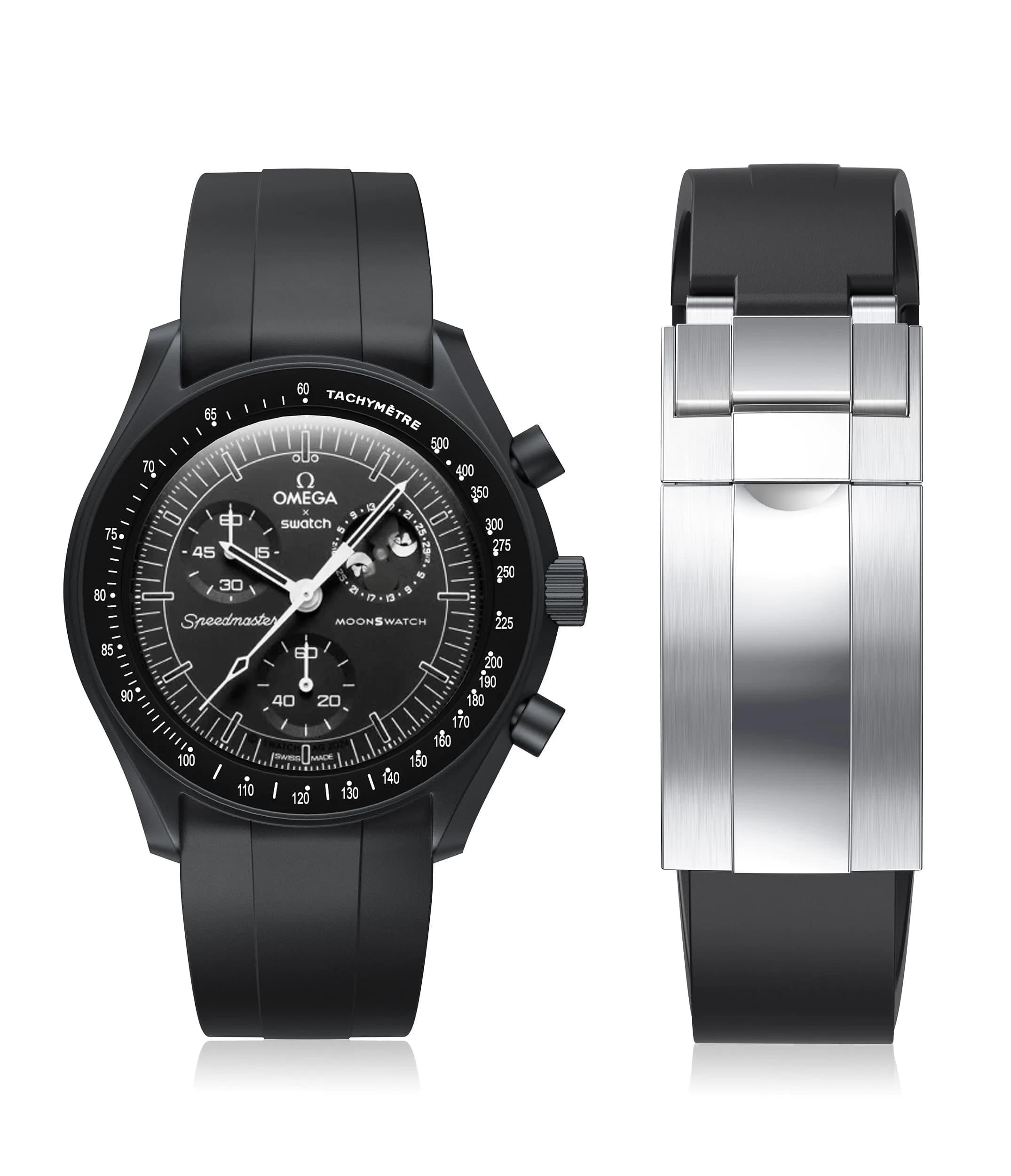 REBANDACE Gray Silicone Watch Band for Omega Moonwatch 20mm | Cut-to-Size, Water-Resistant — Black
