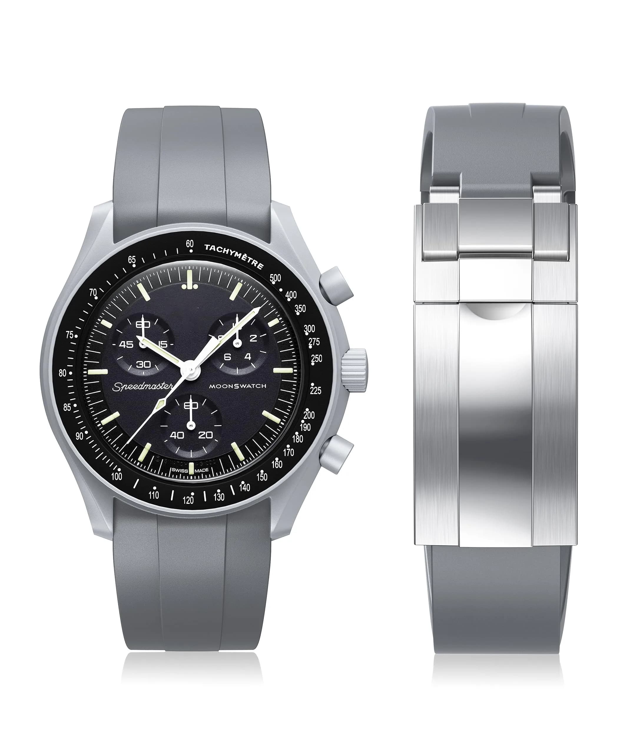 REBANDACE Gray Silicone Watch Band for Omega Moonwatch 20mm | Cut-to-Size, Water-Resistant - main product image