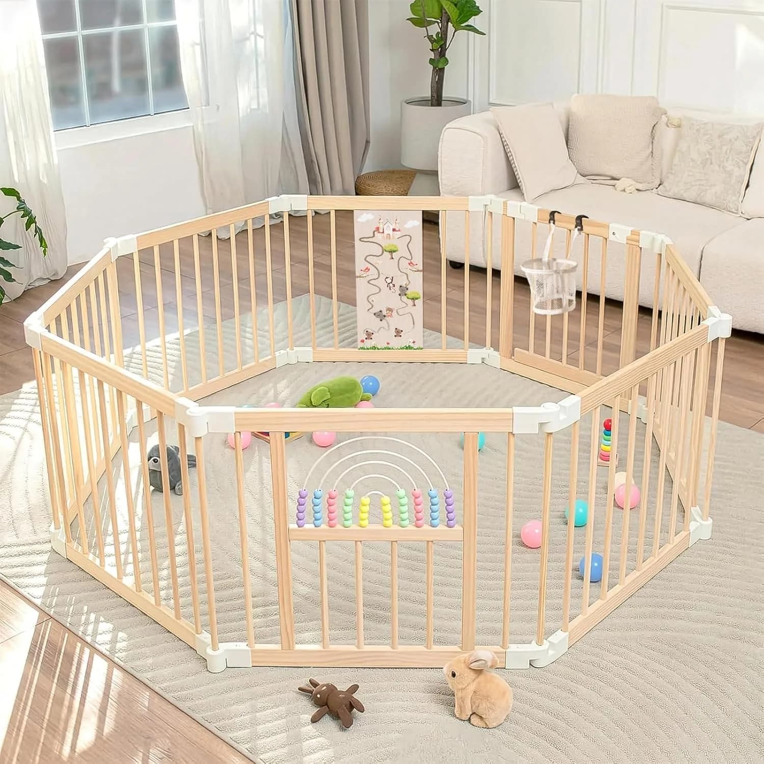 Ulnxiy Wooden Baby Playpen with Toy 56"x56" | Foldable Play Yard for Toddlers - main product image
