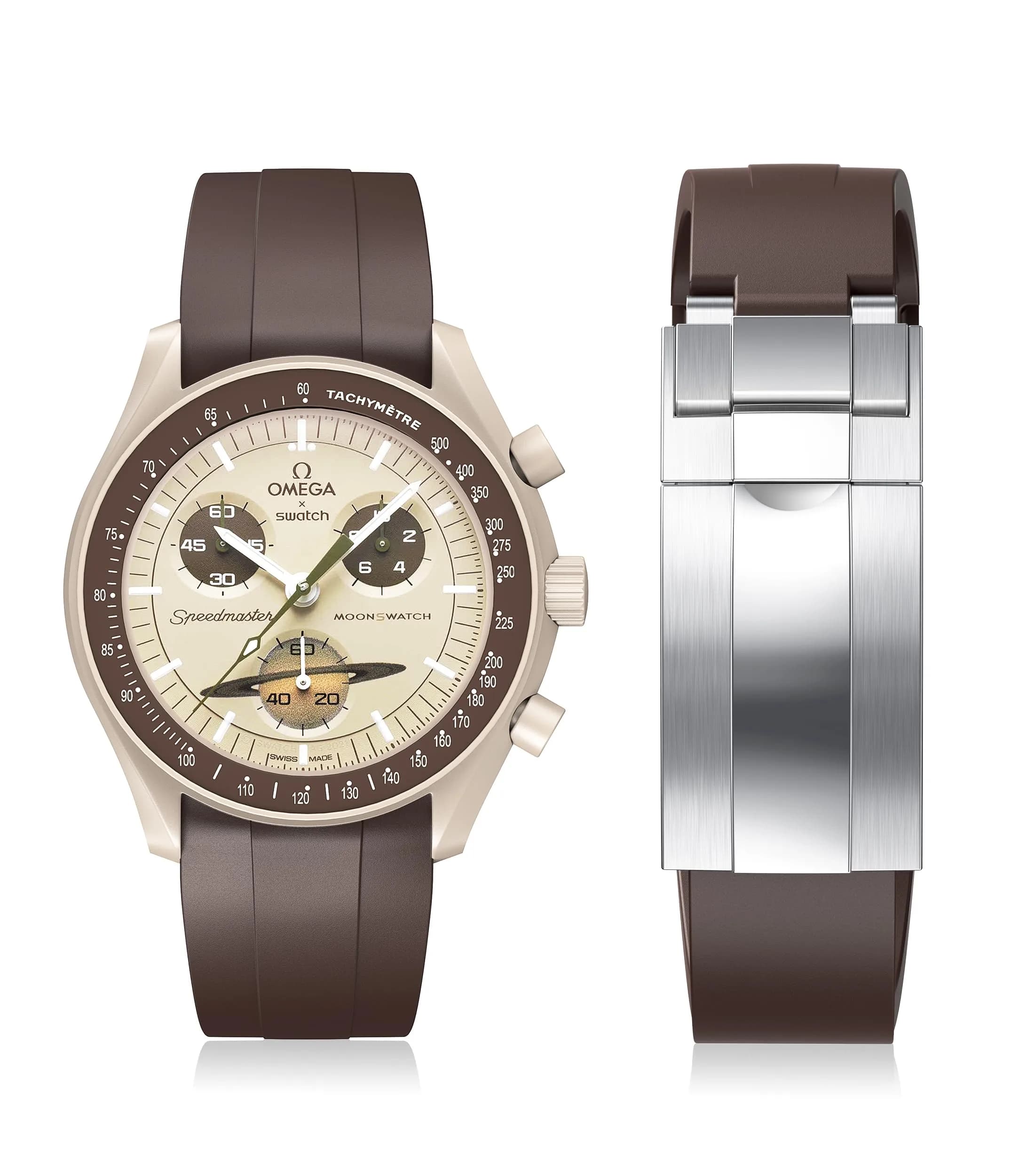 REBANDACE Gray Silicone Watch Band for Omega Moonwatch 20mm | Cut-to-Size, Water-Resistant — Brown