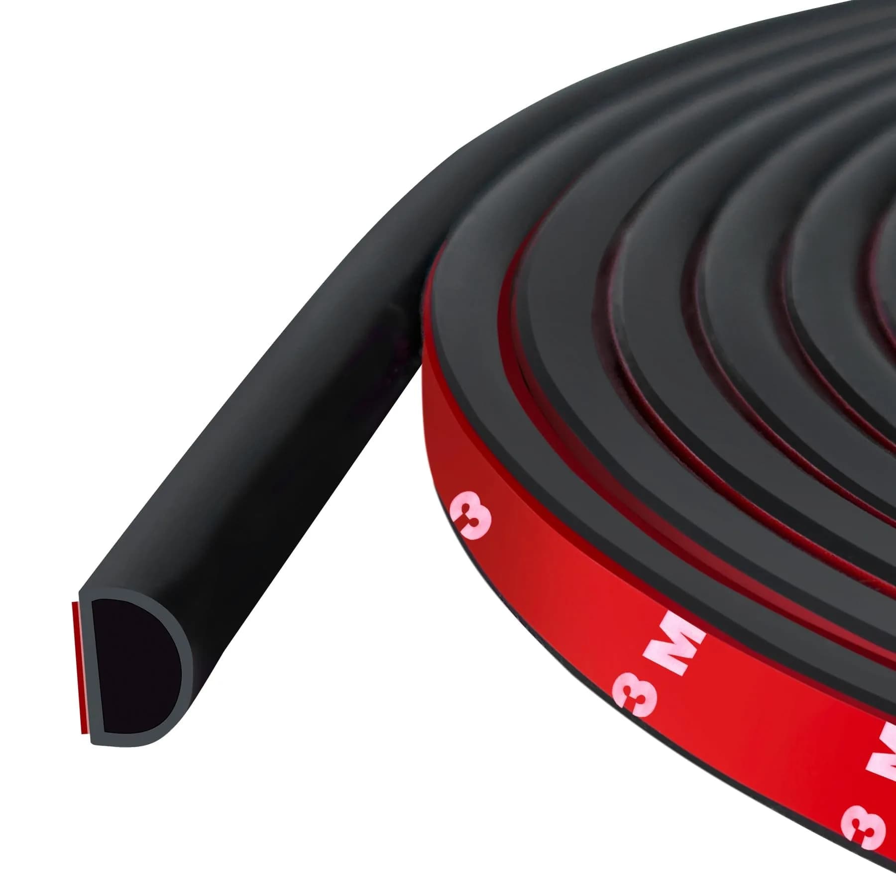 Protalwell Black Silicone D-Shaped Weather Stripping Seal 20ft (15.24m) | Seals Gaps Up to 15/32" (12mm) — Black / M (3/8" W × 5/16" T)