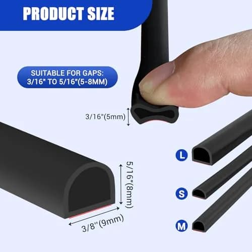 Protalwell D-Shaped Silicone Weather Stripping 6.35mm (3/8") W × 5.08mm (5/16") T — 6.1m (20FT) Roll | Seals Gaps & Reduces Noise thumbnail 2