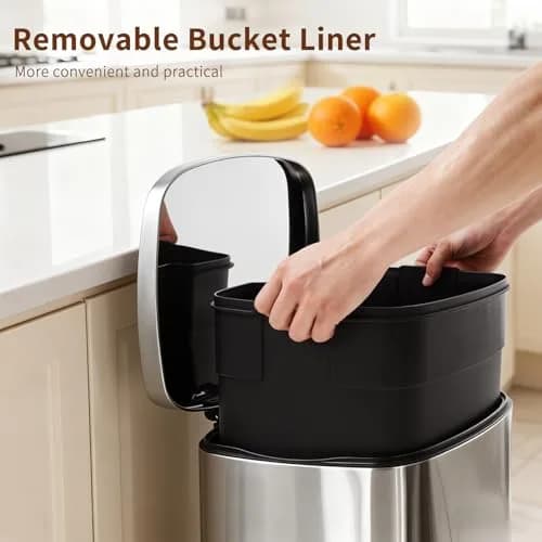 PayLessHere 13G Trash Can with Lid | Stainless Steel | Removable Inner Bucket for Kitchen & Office thumbnail 5