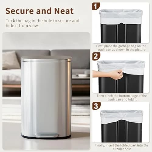 PayLessHere 13G Trash Can with Lid | Stainless Steel | Removable Inner Bucket for Kitchen & Office thumbnail 6