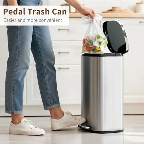 PayLessHere 13G Trash Can with Lid | Stainless Steel | Removable Inner Bucket for Kitchen & Office thumbnail 2