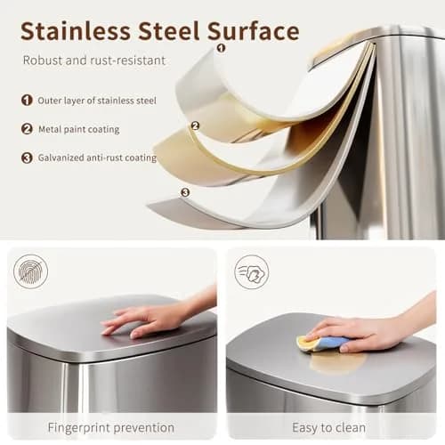 PayLessHere 13G Trash Can with Lid | Stainless Steel | Removable Inner Bucket for Kitchen & Office thumbnail 3