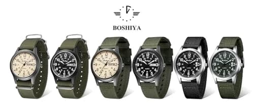BOSHIYA Military Quartz Watch 40mm Case | Easy-Read Luminous Dial, Green Nylon Band thumbnail 8