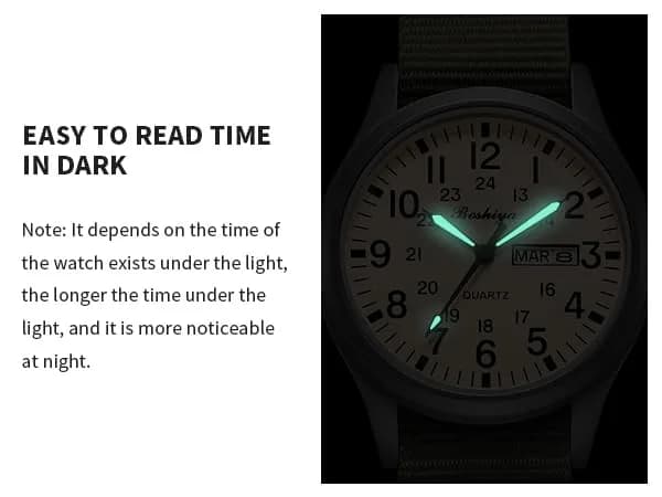 BOSHIYA Military Quartz Watch 40mm Case | Easy-Read Luminous Dial, Green Nylon Band thumbnail 3