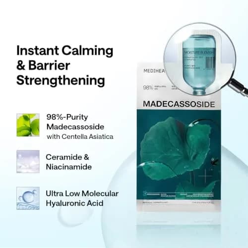 MEDIHEAL Madecassoside Essential Face Sheet Mask 10 Count (240 ml) | Blemish Repair for Redness-Prone Skin thumbnail 4