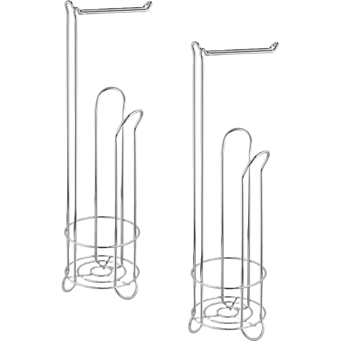 PowerTRC 2 Set of Toilet Paper Holder Stand and Tissue Dispenser | Chrome Metal, Holds 4 Mega Rolls, Free Standing Bathroom Storage