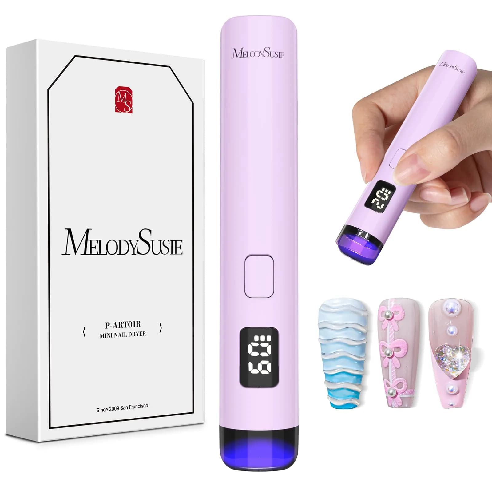 MelodySusie P-ART01R Flash Cure UV Nail Lamp 4.45in (11.3cm) | Rechargeable Cordless Handheld for Gel Polish — Purple