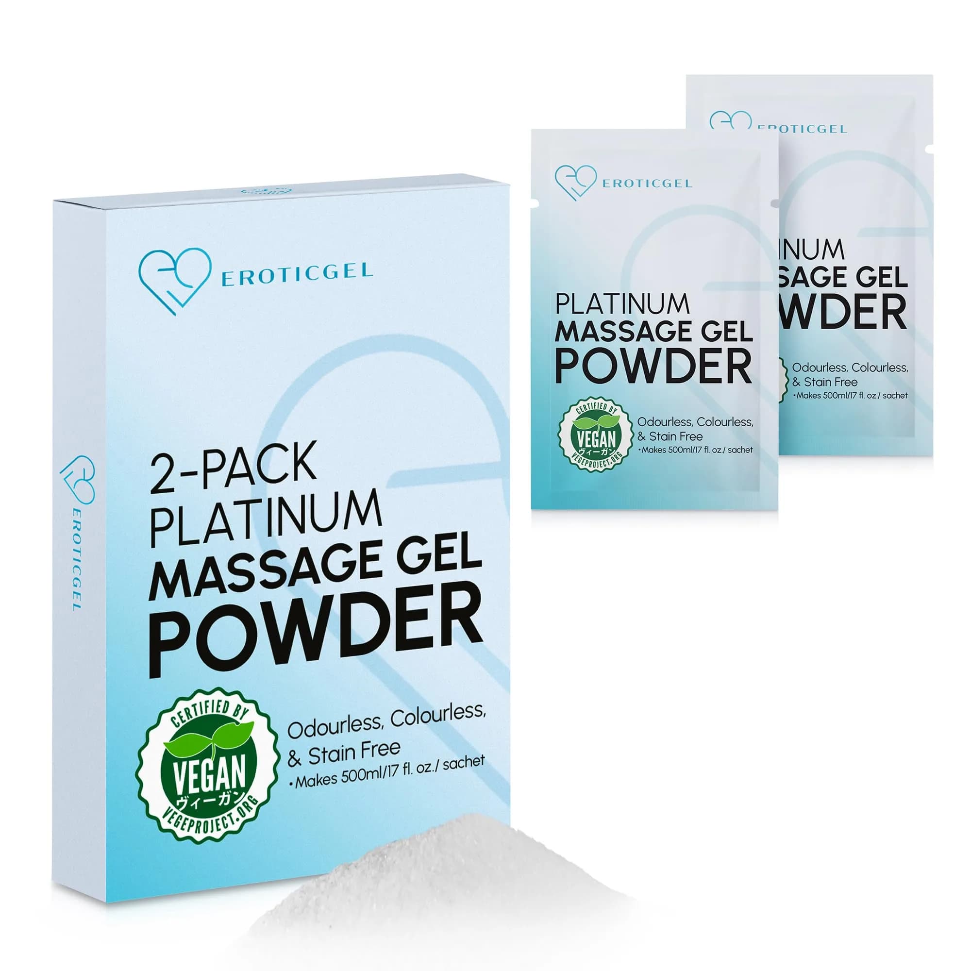 EROTICGEL Japanese Nuru Massage Gel Powder Platinum 2x5g (10g Total) | Vegan, Made in Japan, Unscented