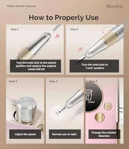 MelodySusie SC320F Rechargeable Nail Drill 30,000 RPM Pink | Beginner-Friendly Electric Nail File with HD Display thumbnail 6