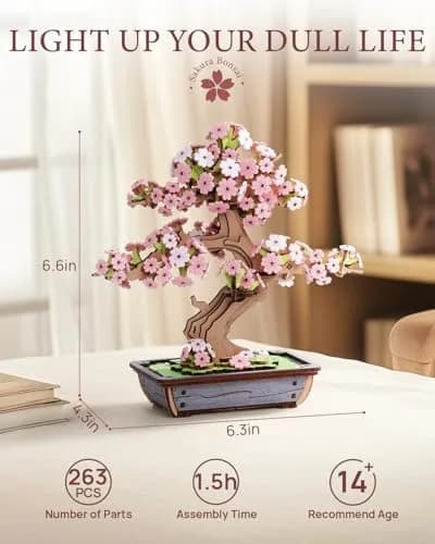 Rolife 3D Wooden Puzzle Flower for Adults | DIY Sakura Bonsai Tree | 263 Pieces thumbnail 3
