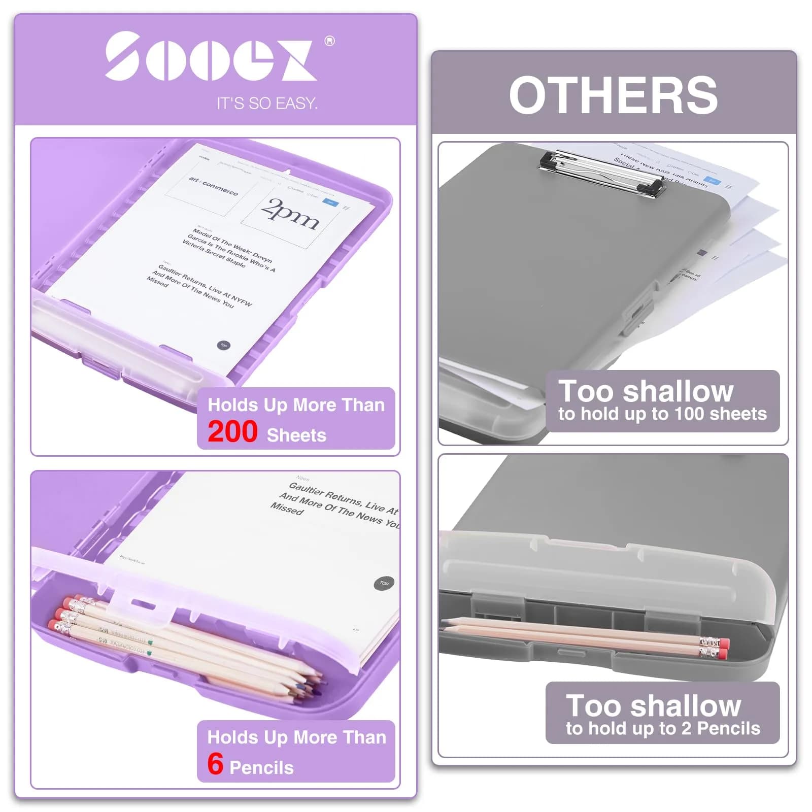 Sooez Clipboard with Storage, Light Purple With Rose Gold Clip, 8.5x11 Inch | Professional Organizer for Field Work thumbnail 3